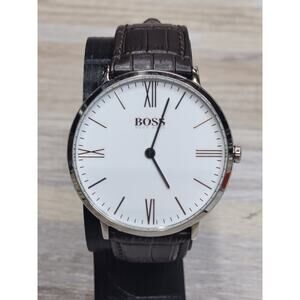 HUGO BOSS All Stainless Steel Genuine Leather Quartz Men's Watch New Battery